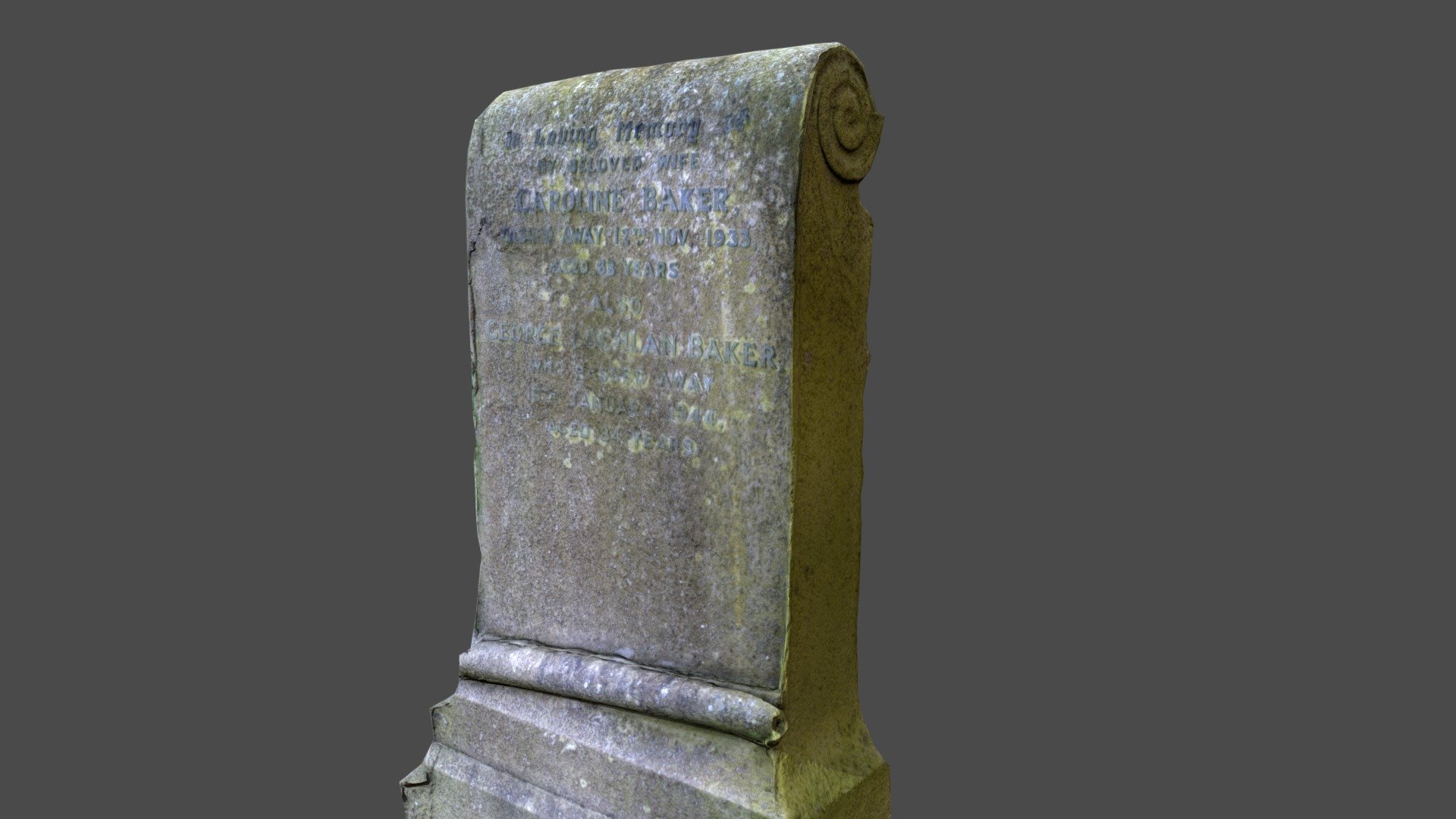 Gravestone with scroll detailing