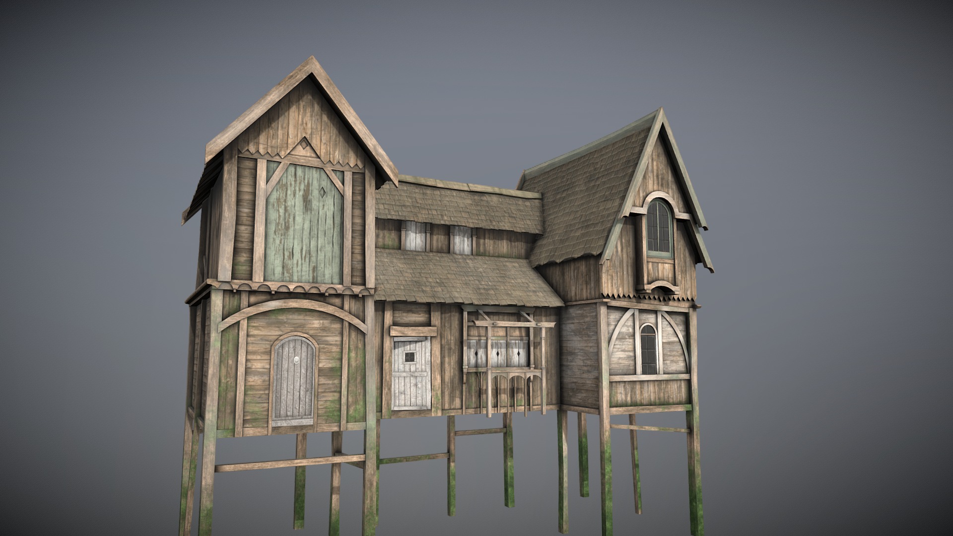 3D model Medieval Lake Village – House 6 with interiors - This is a 3D model of the Medieval Lake Village - House 6 with interiors. The 3D model is about a house on a dock.