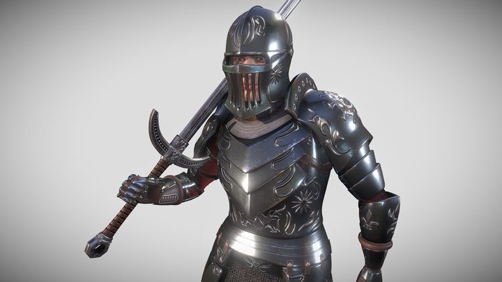 Knight with Two-Hander 3D Model