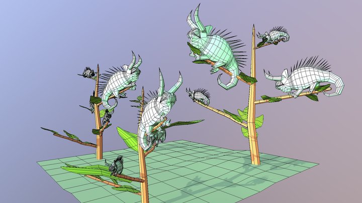 chameleons in trees 3D Model