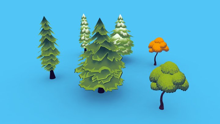 Stylized Trees Bundle 01 3D Model