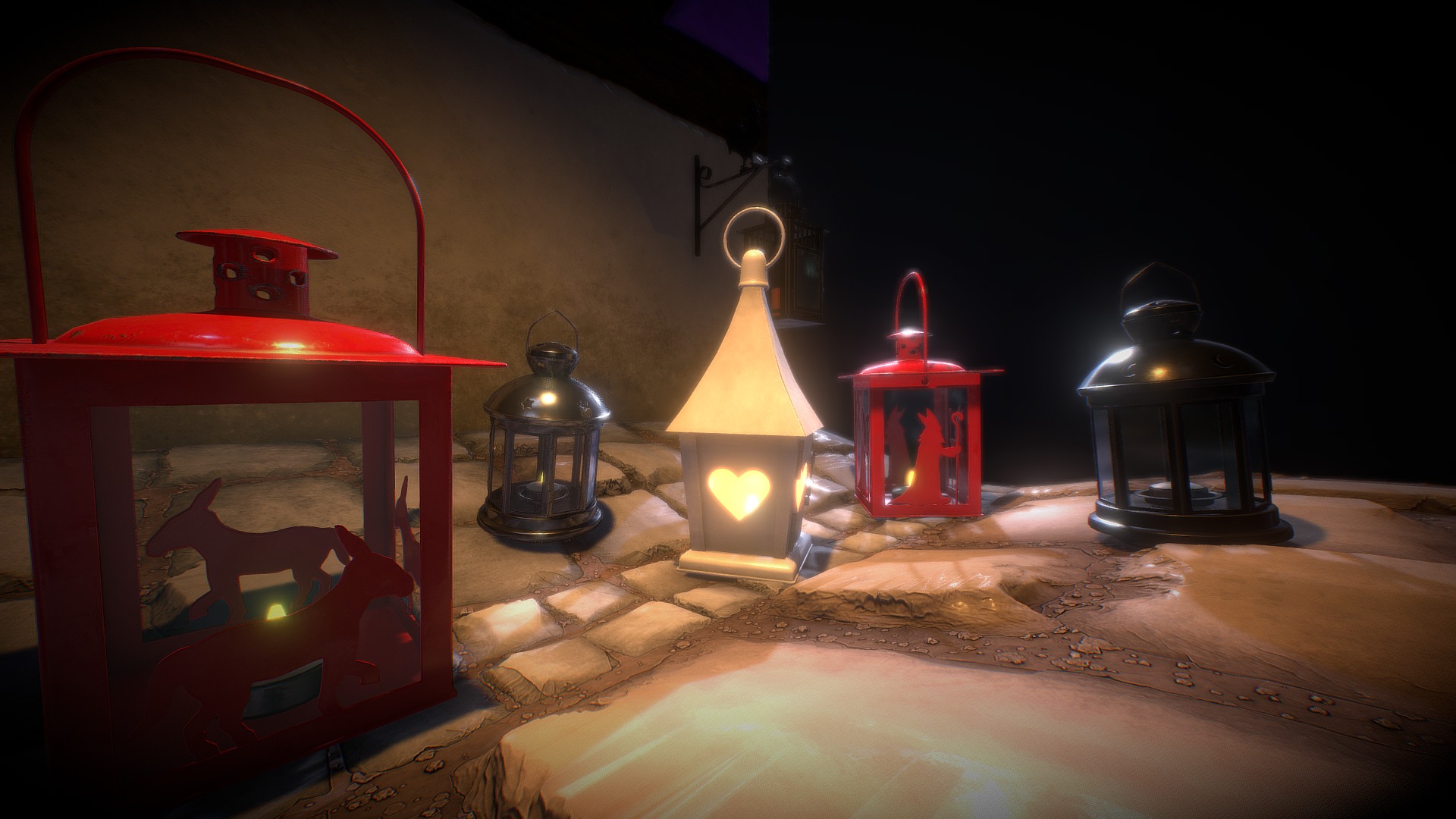 3D model Lanterns Showcase - This is a 3D model of the Lanterns Showcase. The 3D model is about a group of red and black lanterns.