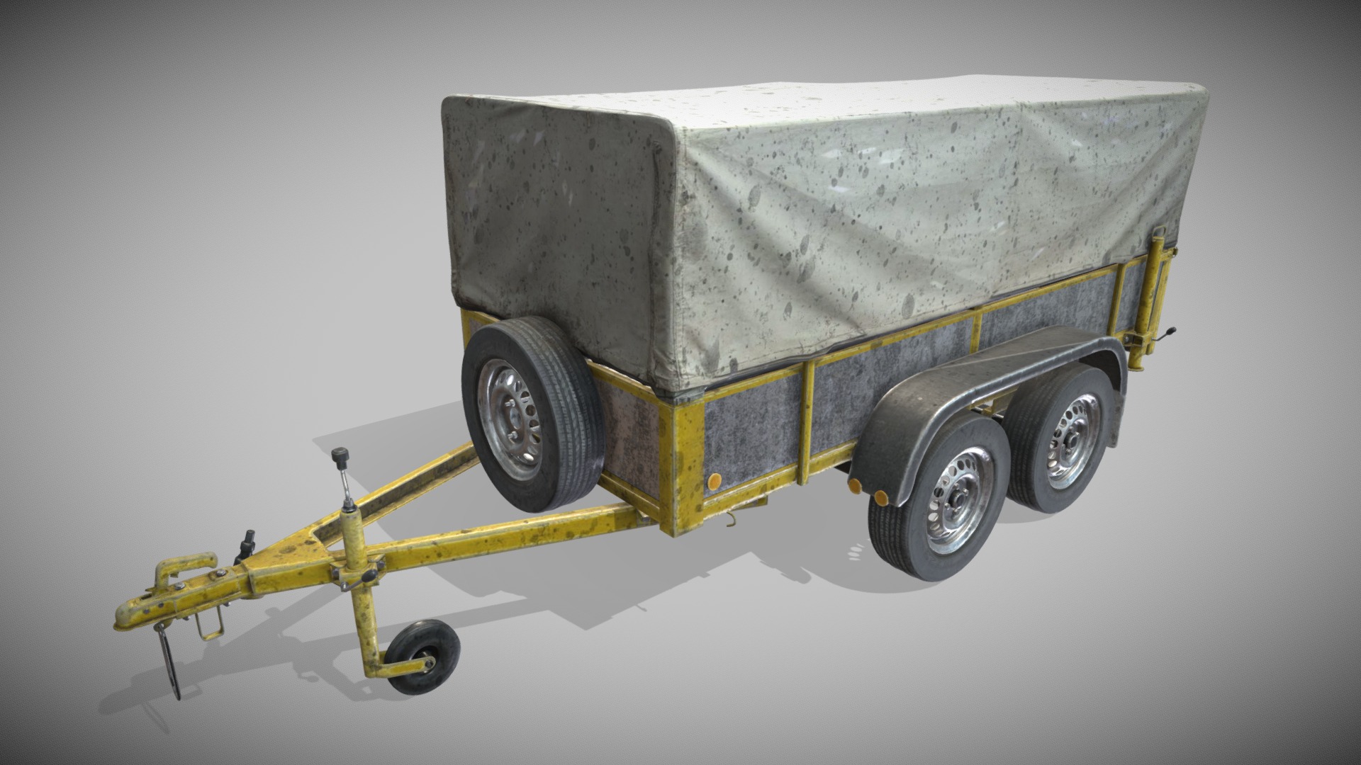 3D model Trailer Double - This is a 3D model of the Trailer Double. The 3D model is about a trailer with a flatbed.