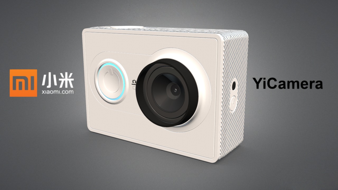 3D model Xiaomi YiCamera - This is a 3D model of the Xiaomi YiCamera. The 3D model is about a white rectangular device with a blue circle and a black circle on the front.
