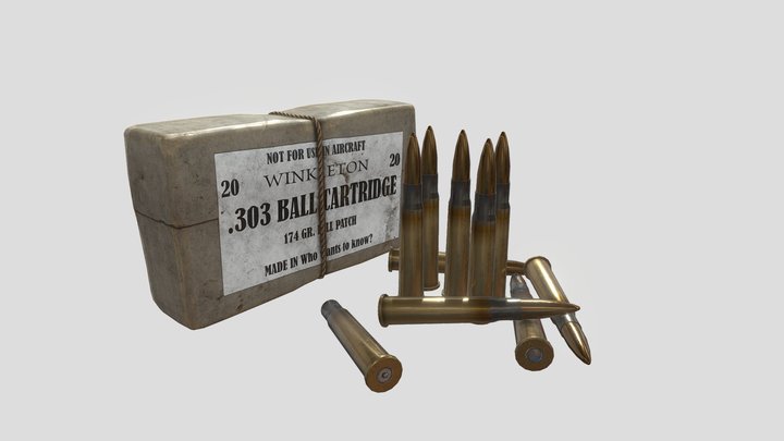 .303 British Rifle Cartridge And Box 3D Model