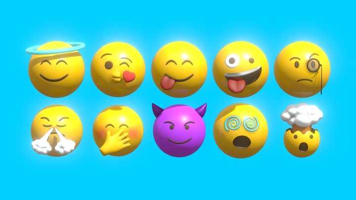10 Emoticon Yellow Ball Pack Part 3 3D Model