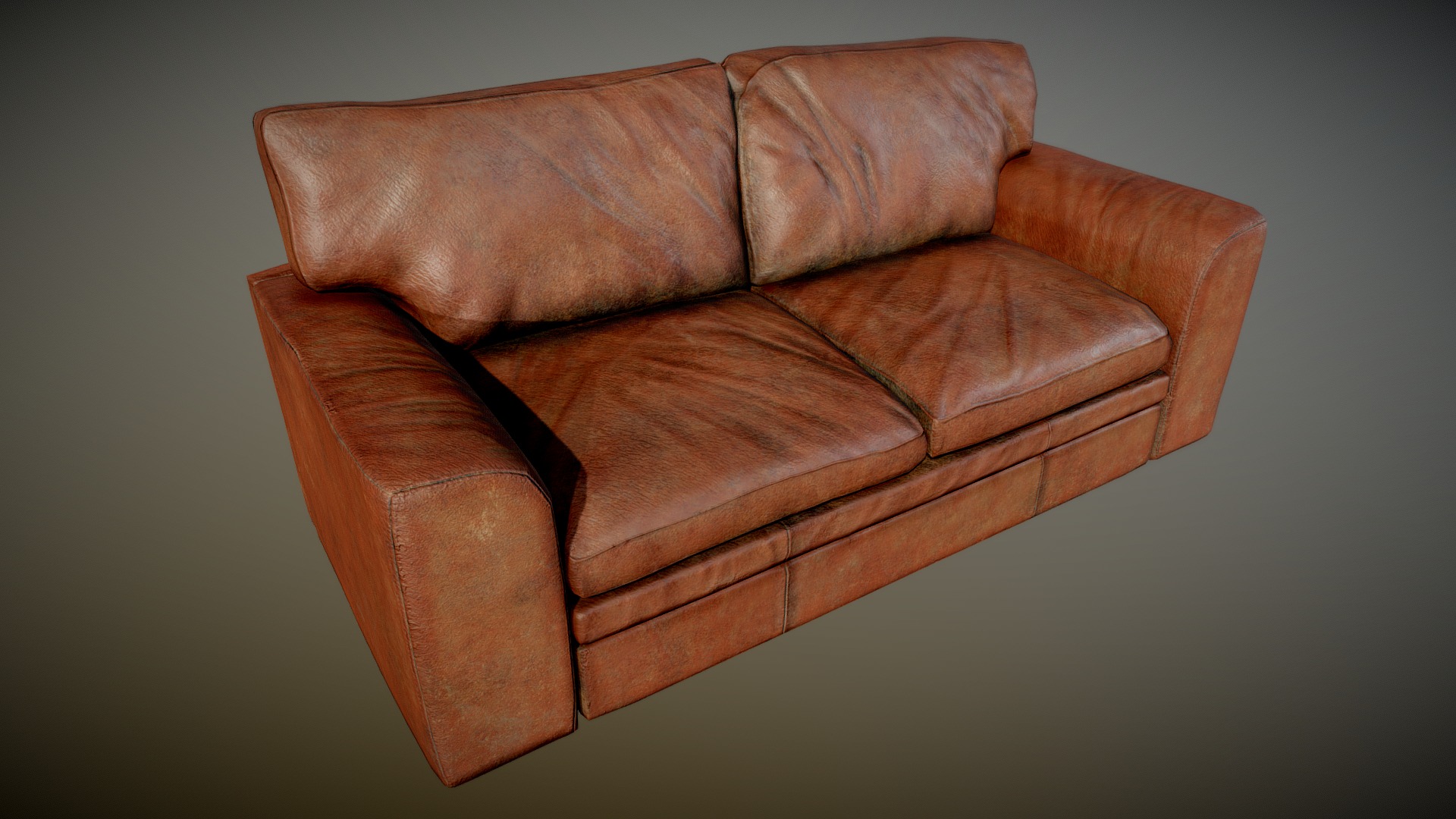 3D model Old Dirty Leather Couch Cinnamon – PBR - This is a 3D model of the Old Dirty Leather Couch Cinnamon - PBR. The 3D model is about a brown leather couch.