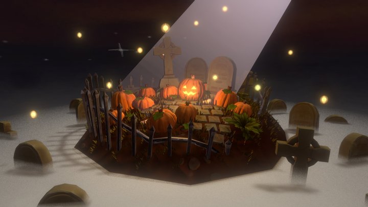 Pumpkin Graveyard Halloween Diorama 3D Model