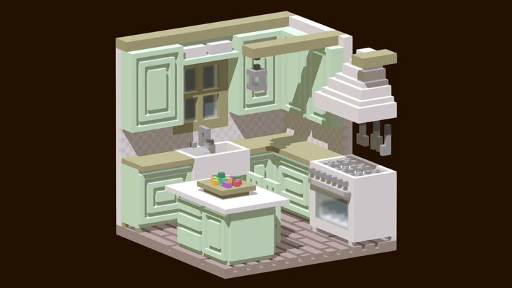 Isometric kitchen Voxel 3D Model