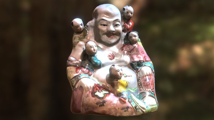 Porcelain Laughing Buddha Statue 3D Model