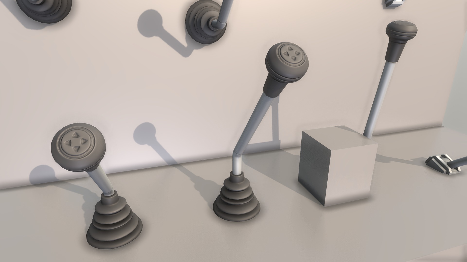 3D model Control Levers (Rigged) - This is a 3D model of the Control Levers (Rigged). The 3D model is about a group of microphones.