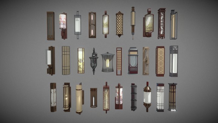 Chinese wind wall lamp collection 3D Model