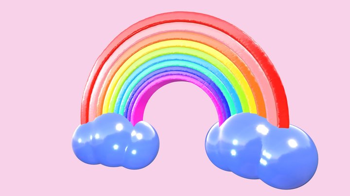 3D Rainbow with Clouds 3D Model