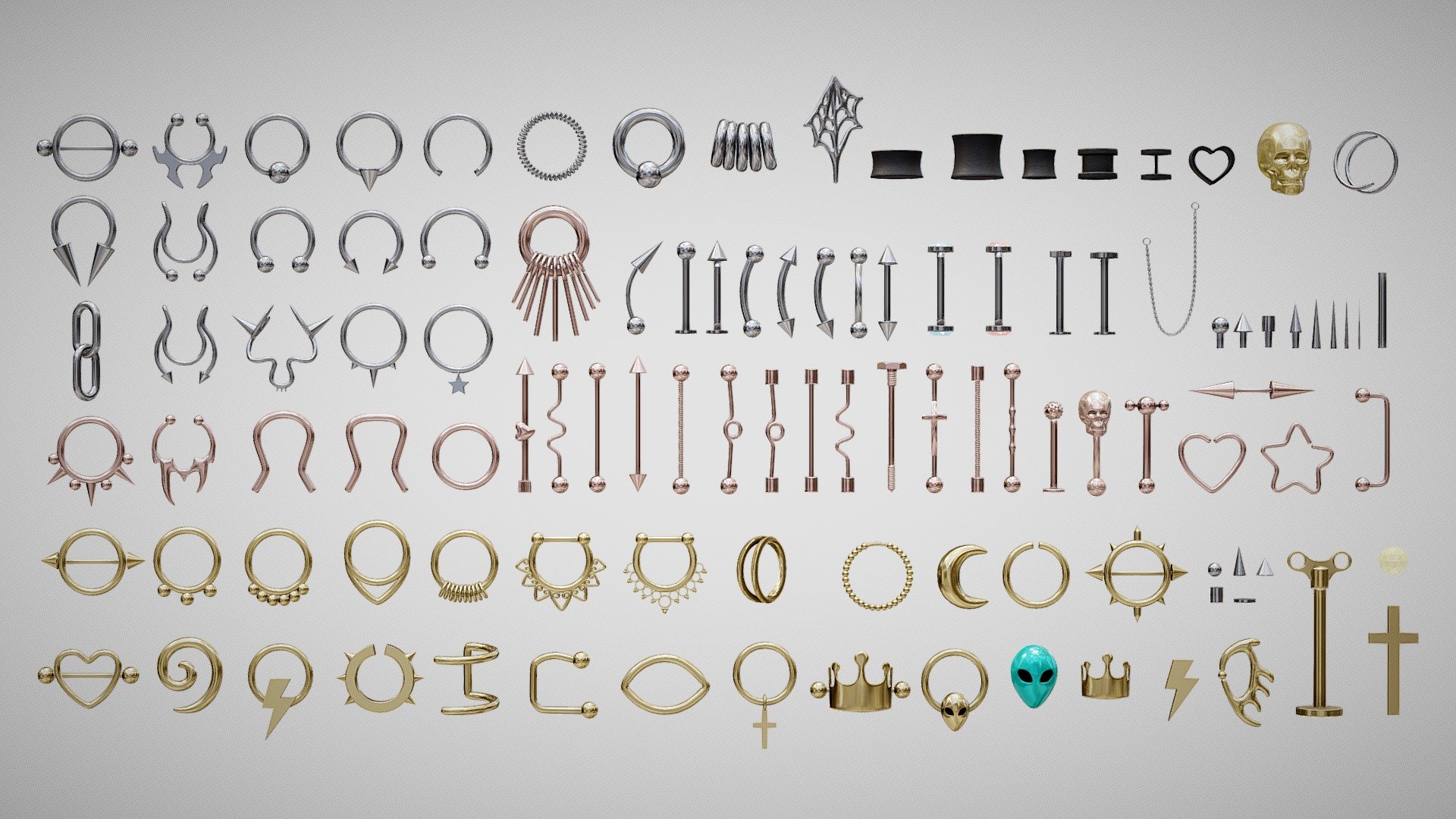 Piercing Mega Pack - 100 Pieces In 1 - Buy Royalty Free 3D Model By ...