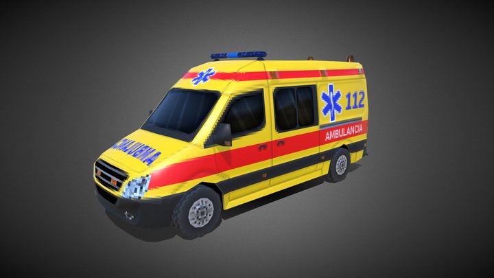 Low Poly, Pixel Art Ambulance 3D Model