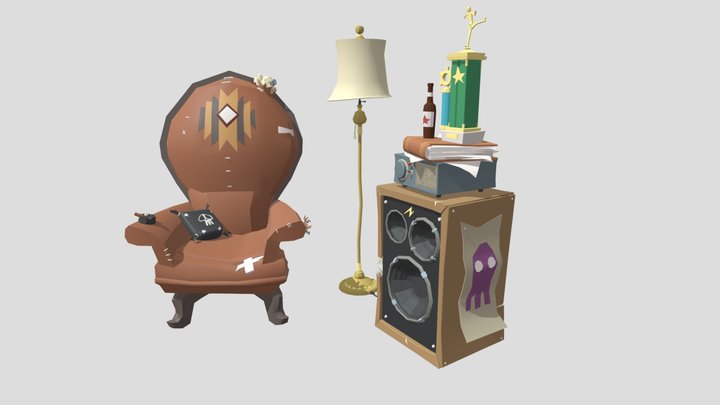 Lamp, armchair and Music Box 3D Model