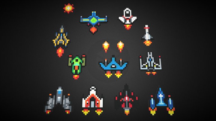 Pixel Spaceships Vol. 1 Pixel / Voxel 3D Model