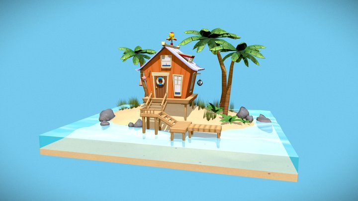 Stylized Beach Hut 3D Model