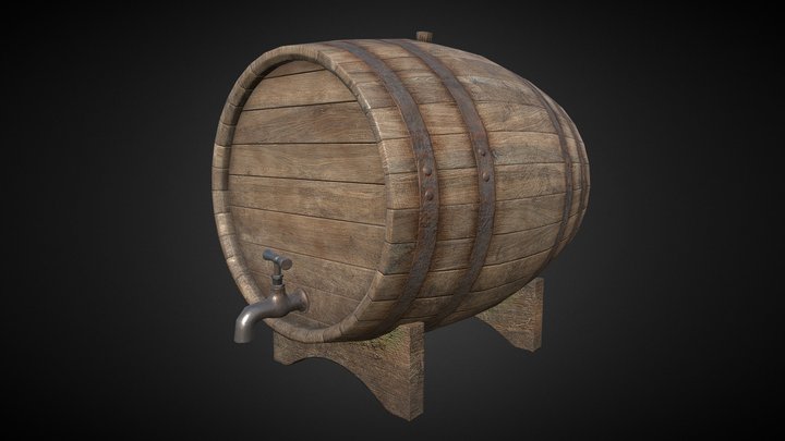 Old Wine Barrel 3D Model