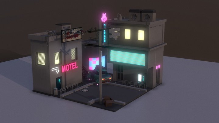 Cyberpunk Night Scene 3D Model
