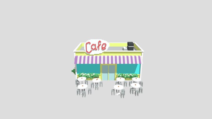 Cafe building with tables 3D Model