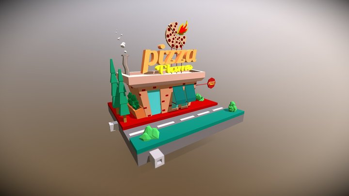 LOW POLY PIZZA RESTAURANT 3D Model