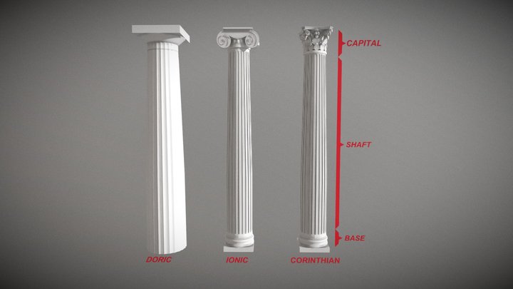 Three Greek Columns 3D Model