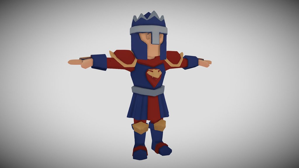 Warrior In Blue & Red Armor Lowpoly
