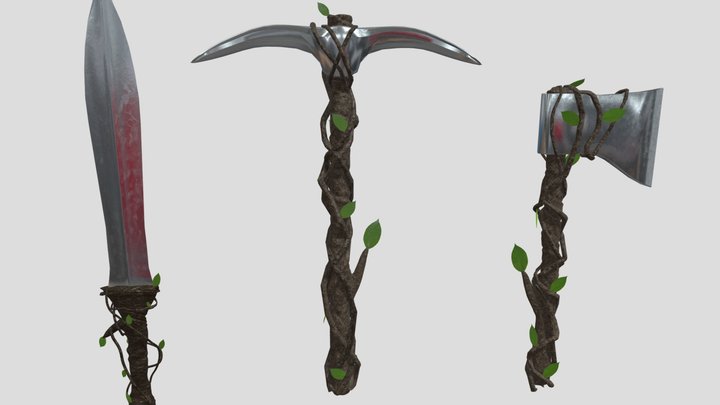 Metal pickaxe, ax and sword 3D Model