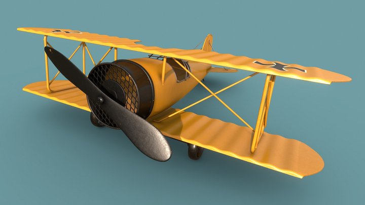 WWI German Biplane Tin Toy Airplane 4K PBR 3D Model