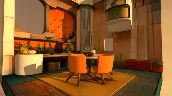 Modern Cozy Interior - Living Room Scene Asset – Kostenloses 3D-Modell STL