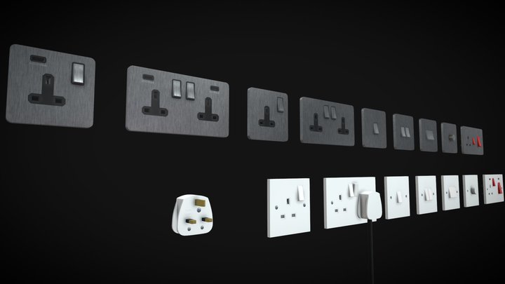 UK Electrical Sockets and Switches 3D Model