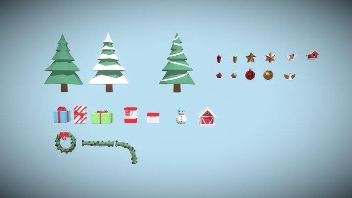 Low Poly Christmas Props 3D Model