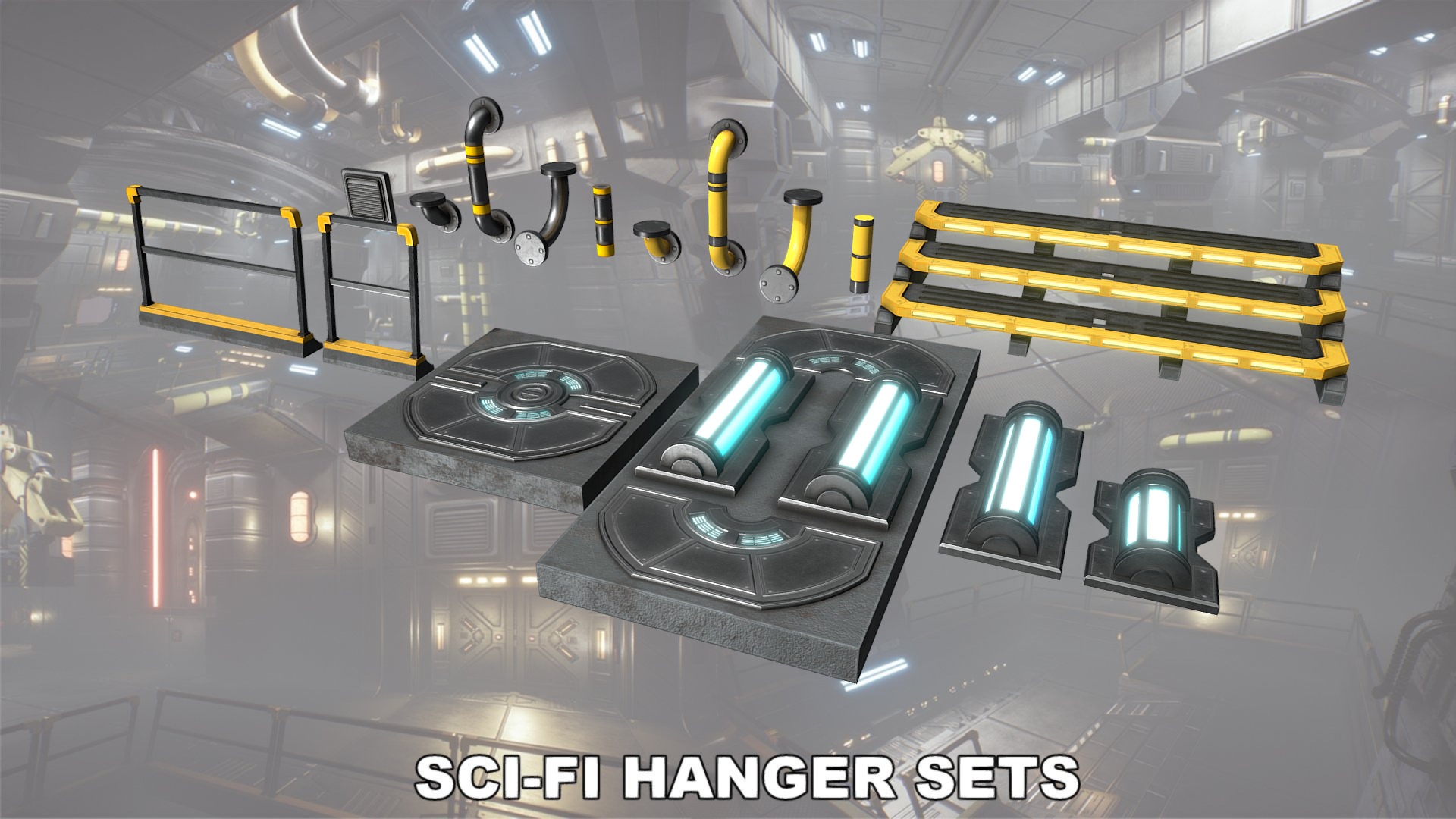 3D model Sci-fi Asset Hangerpack 002 - This is a 3D model of the Sci-fi Asset Hangerpack 002. The 3D model is about a room with a few machines.