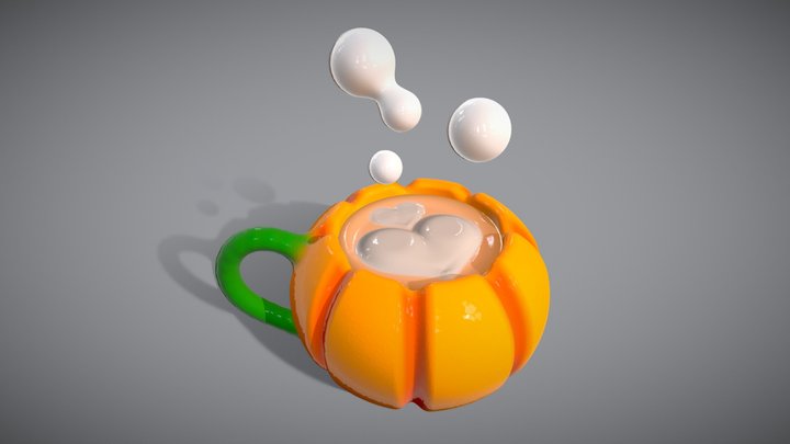 Pumpkin Coffee Cup - High Poly Fantasy 3D Model