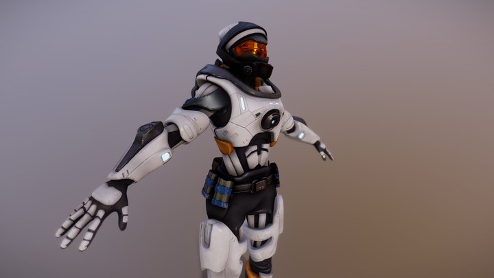 Sci-fi female soldier with armour 3D Model