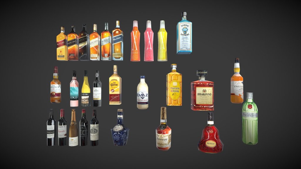 Low poly Pack Alcohol bottles