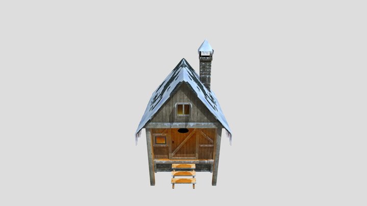 Snow Covered Wooden Cabin 3D Model