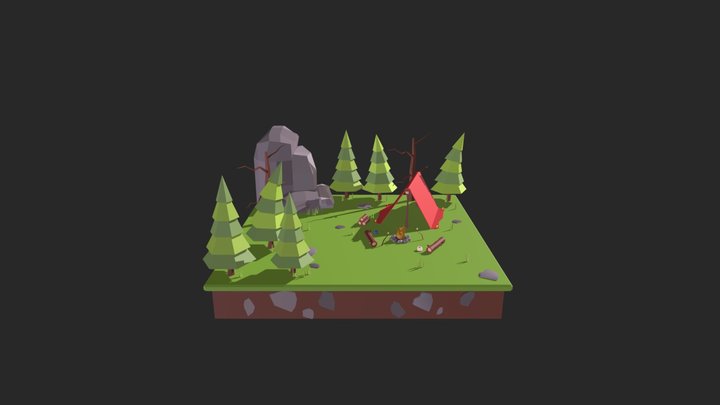 Low Poly Camp Scene 3D Model