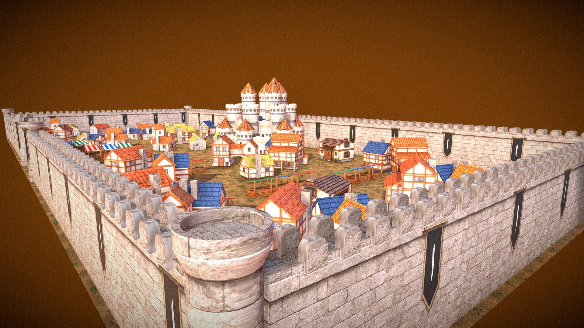 Medieval Walled Village Stylized LowPoly - Download Free 3D model by ...