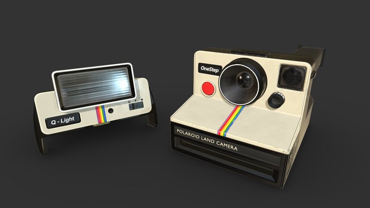 Realistic PBR Polaroid camera and flash 3D Model