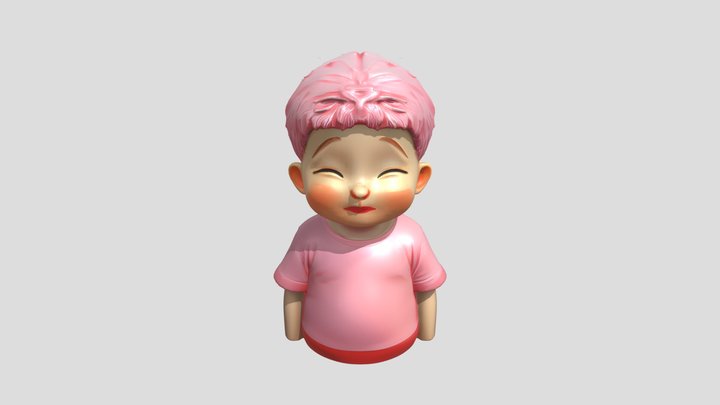 cute cartoon child with pink hair 3D Model