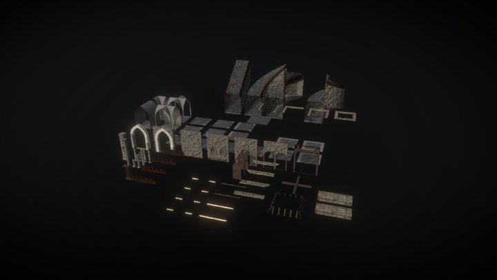 Modular interior medieval building games Updated 3D Model