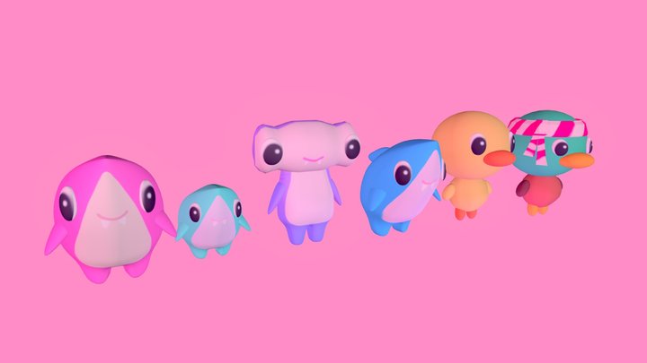 Baby sharks and ducks 3D Model
