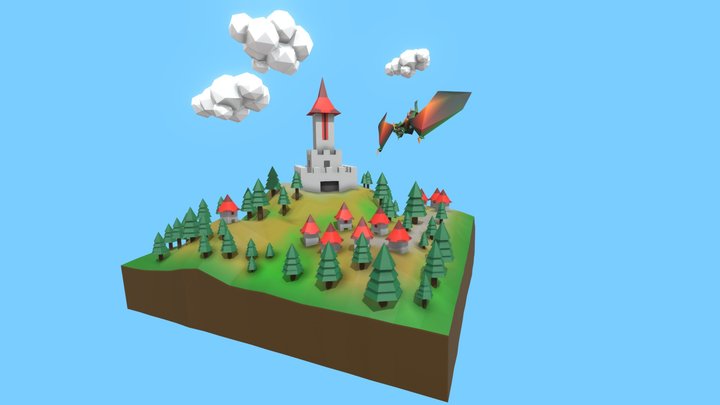 Low Poly Fantasy Diorama 3D Model