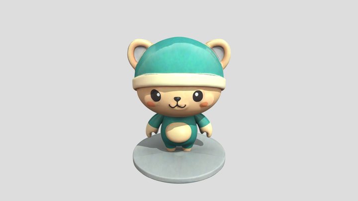 Cuddly Bear in Blue Outfit 3D Model