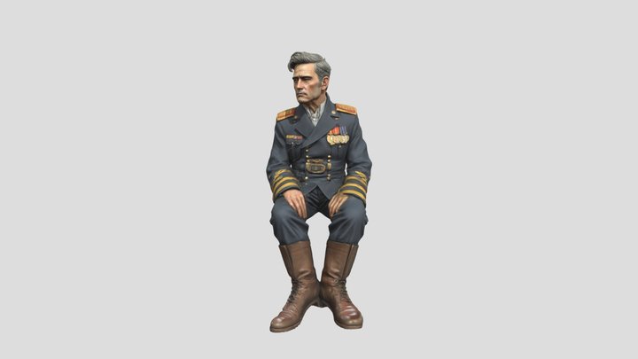 full-body sleeping deeply sit 1930 naval captain 3D Model