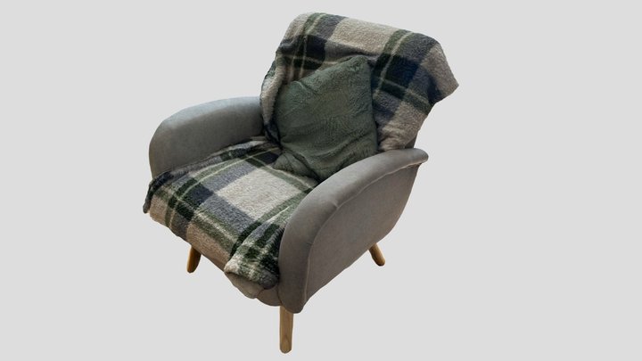 Grey chair with blanket and pillow 3D Model