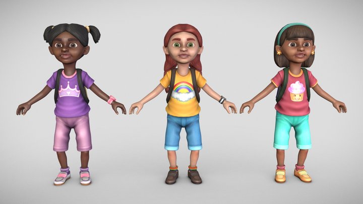 girls young 3d model animation