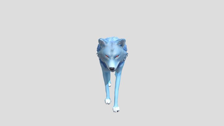 um lobo de pele azuis, lhos vermelhos 3D Model